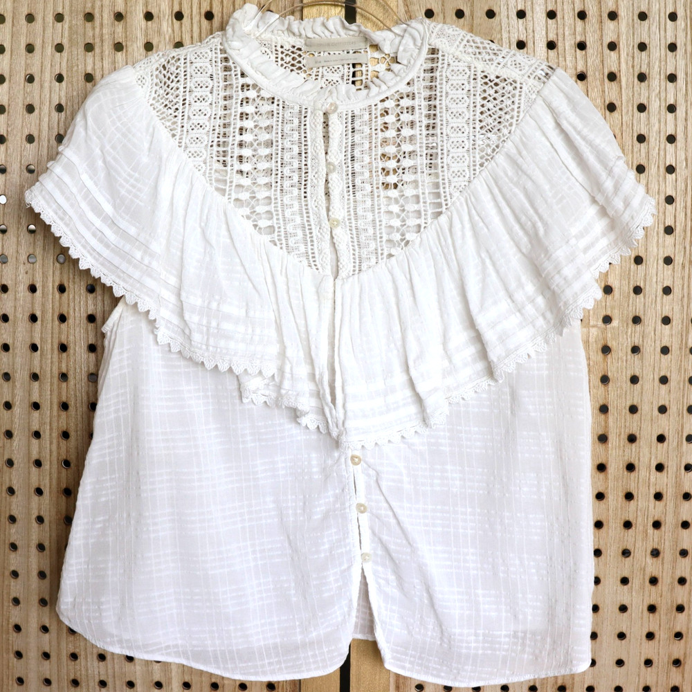 Urban Outfitters SIZE M High‎ Collar Eyelet Embroidery Top Flutter Sleeves Boho